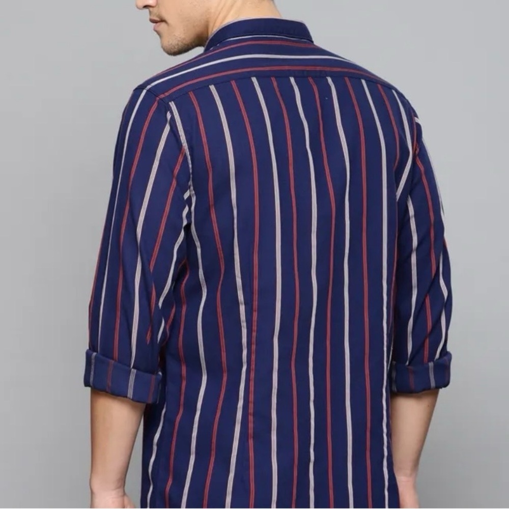 Louis Philippe Preppy Striped Cotton Long Sleeve Blue Mens Sz M (39cm) - Picture 2 of 8